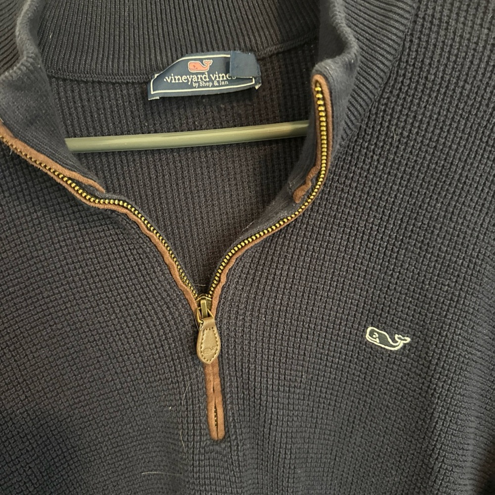 Vineyard Vines Men's Dark Blue Zip-Up Sweater Waffle Knit Large